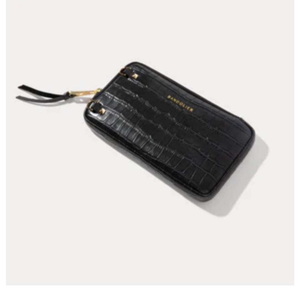 Bandolier Black Croc-Embossed Wristlet
